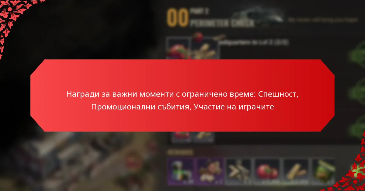Награди за важни моменти с ограничено време: Спешност, Промоционални събития, Участие на играчите